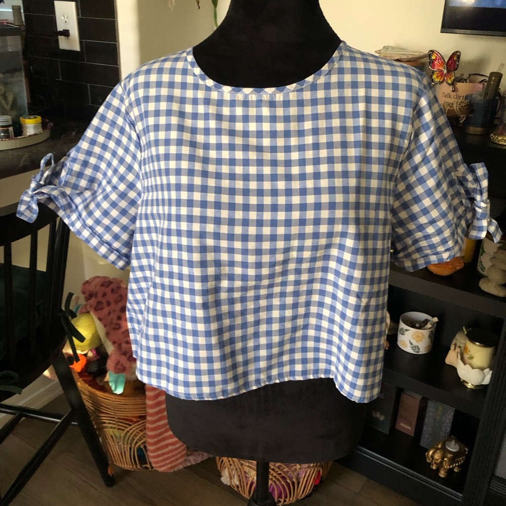 SHEIN Blue and White Gingham Women's Top